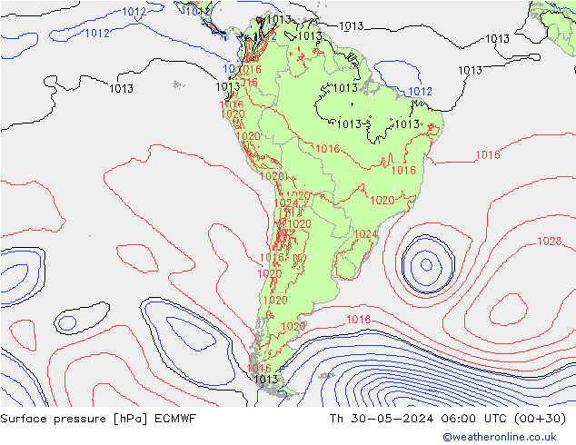 ciśnienie ECMWF czw. 30.05.2024 06 UTC