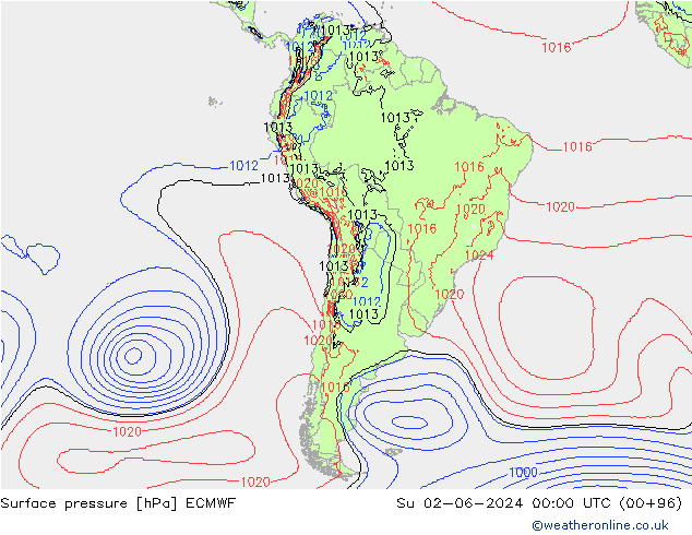 pressão do solo ECMWF Dom 02.06.2024 00 UTC