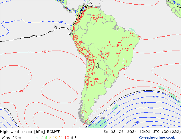 High wind areas ECMWF Sáb 08.06.2024 12 UTC