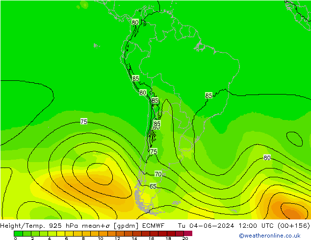 Géop./Temp. 925 hPa ECMWF mar 04.06.2024 12 UTC