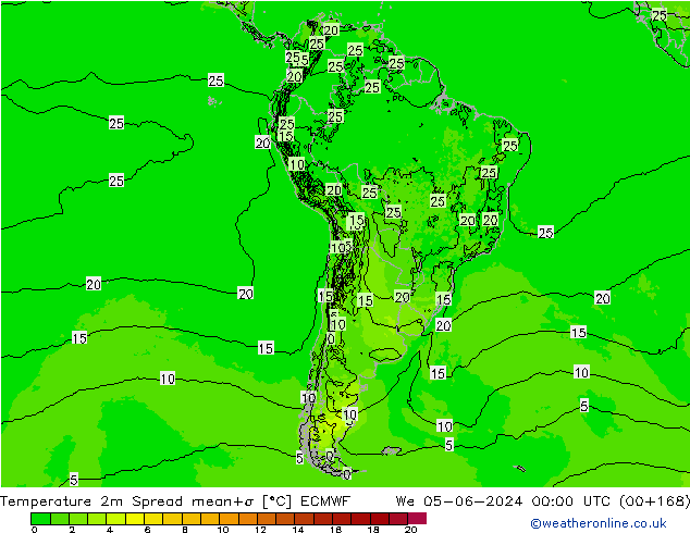 Temperatuurkaart Spread ECMWF wo 05.06.2024 00 UTC