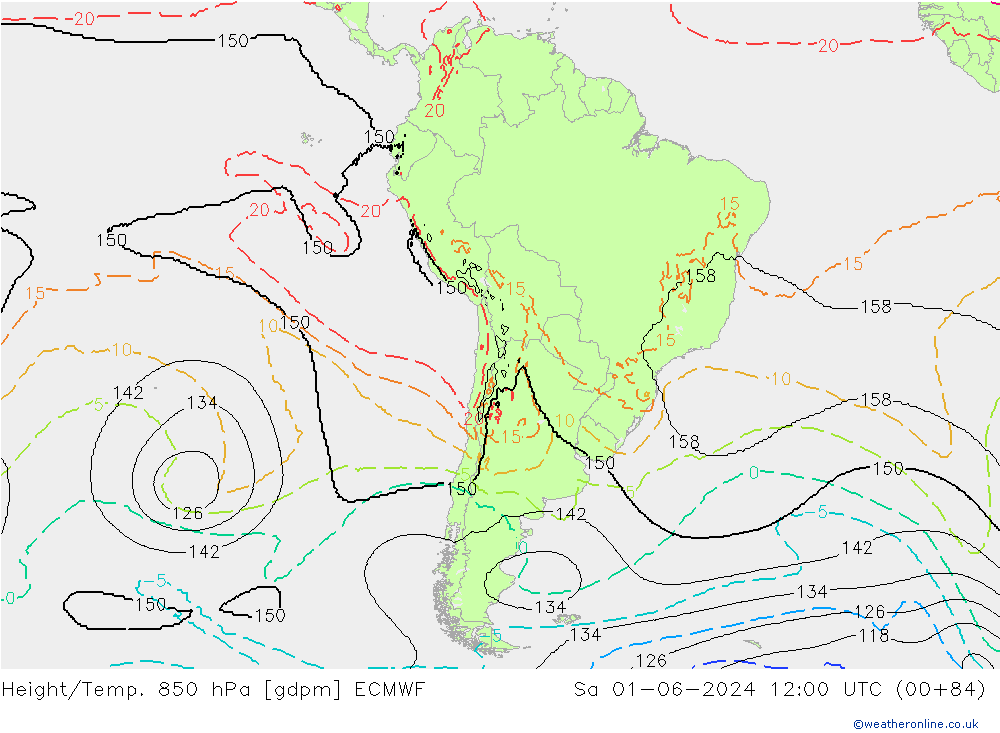 Height/Temp. 850 hPa ECMWF Sa 01.06.2024 12 UTC