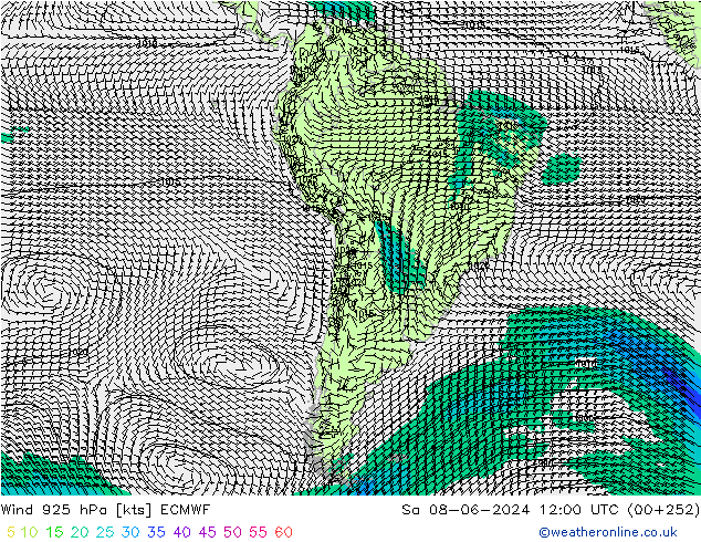 ветер 925 гПа ECMWF сб 08.06.2024 12 UTC