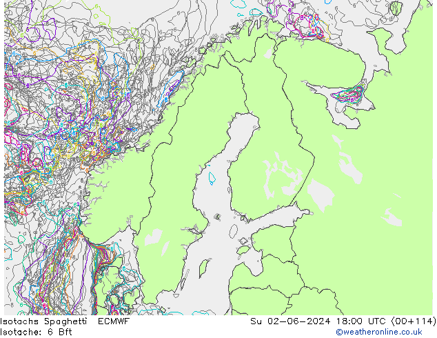 Isotachs Spaghetti ECMWF Su 02.06.2024 18 UTC