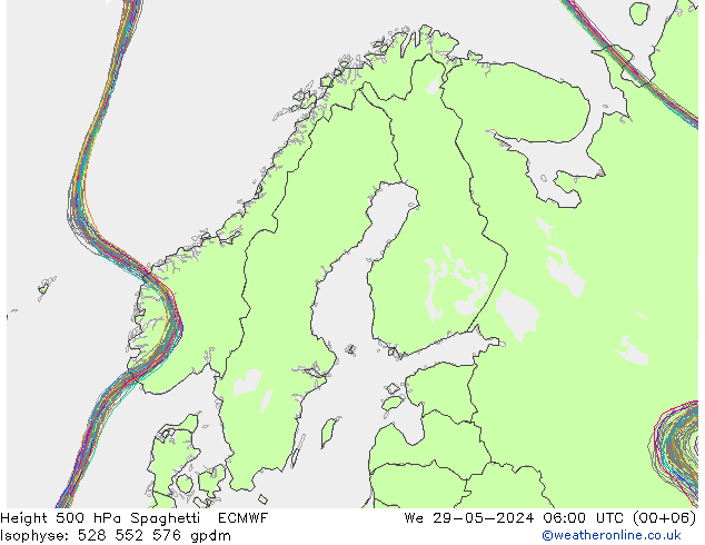 Height 500 hPa Spaghetti ECMWF  29.05.2024 06 UTC