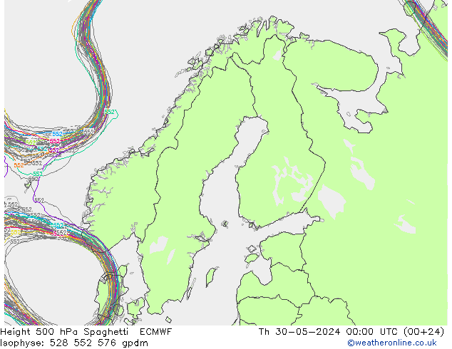 Height 500 hPa Spaghetti ECMWF  30.05.2024 00 UTC