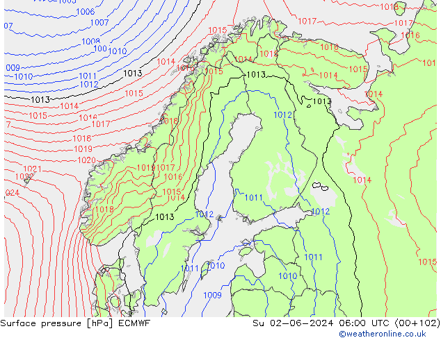 Luchtdruk (Grond) ECMWF zo 02.06.2024 06 UTC