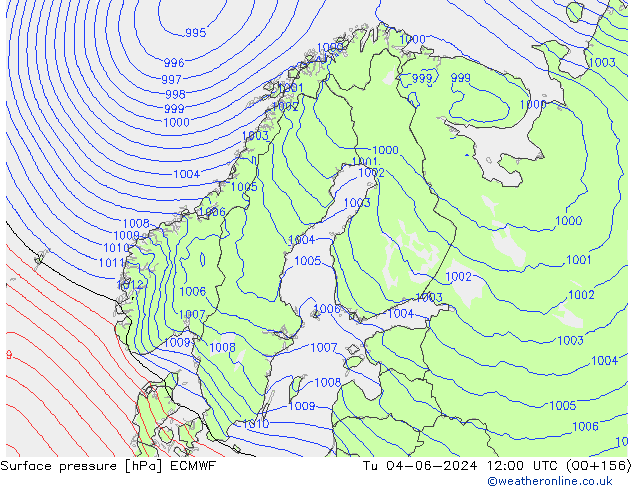 Surface pressure ECMWF Tu 04.06.2024 12 UTC