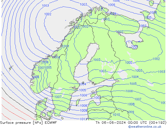 Surface pressure ECMWF Th 06.06.2024 00 UTC