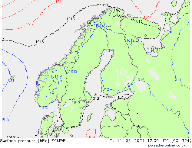 Yer basıncı ECMWF Sa 11.06.2024 12 UTC