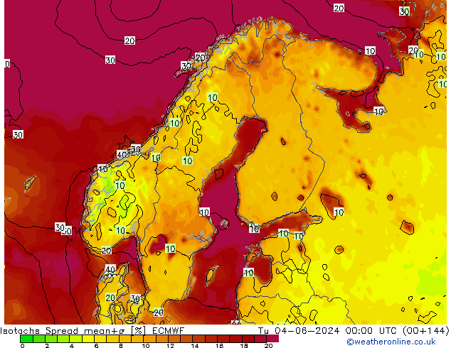 Izotacha Spread ECMWF wto. 04.06.2024 00 UTC