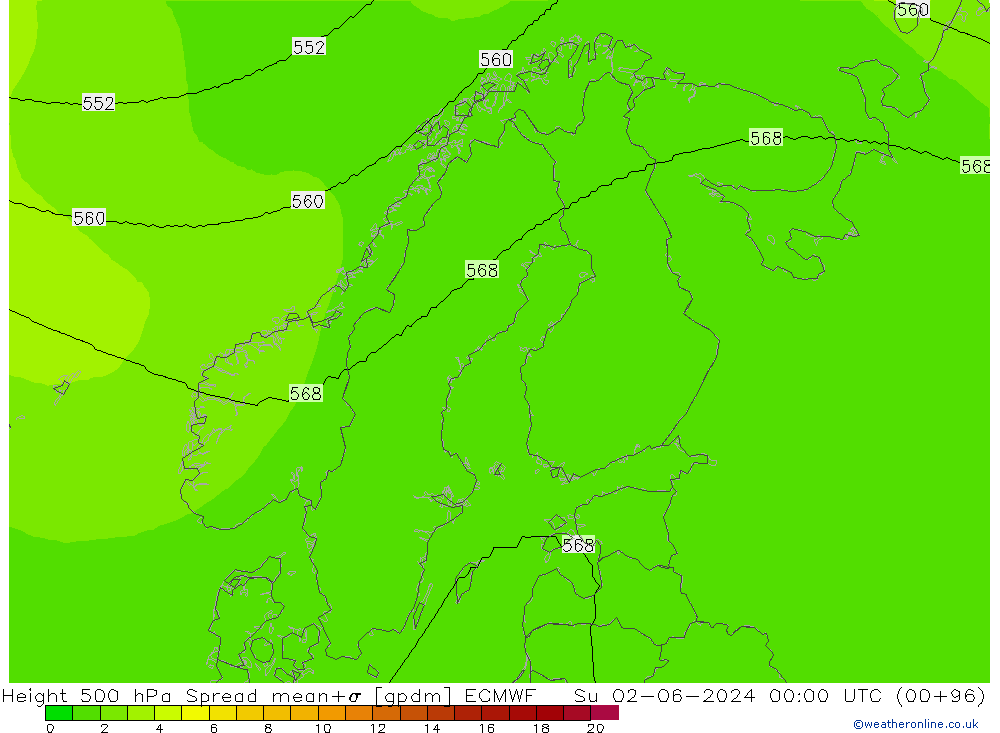 Height 500 hPa Spread ECMWF Su 02.06.2024 00 UTC