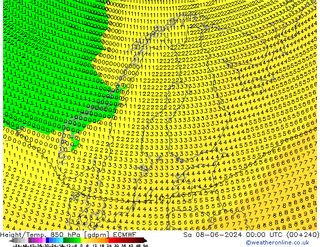 Height/Temp. 850 hPa ECMWF so. 08.06.2024 00 UTC