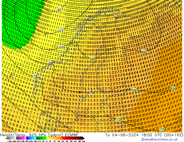 Géop./Temp. 925 hPa ECMWF mar 04.06.2024 18 UTC