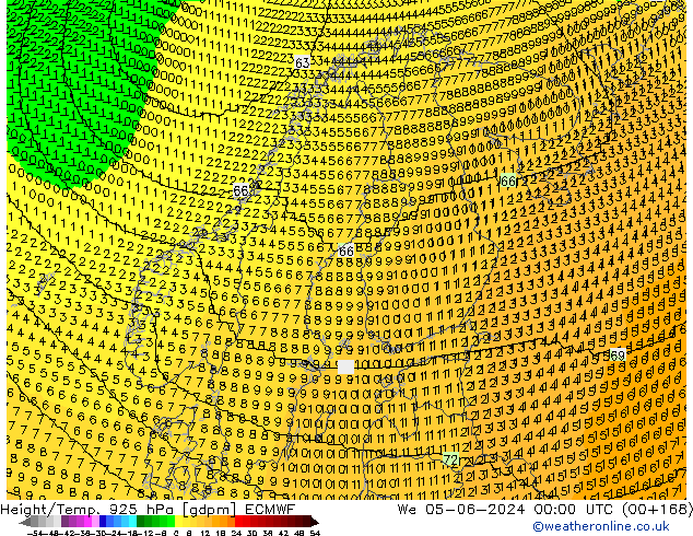 Height/Temp. 925 hPa ECMWF mer 05.06.2024 00 UTC