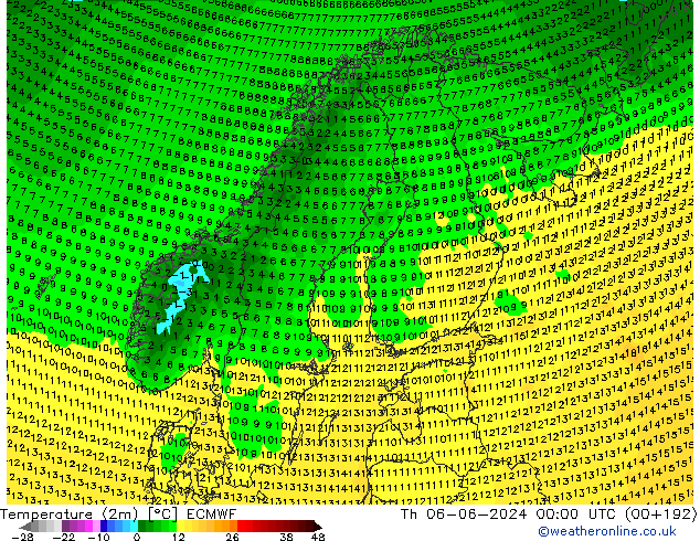 Temperaturkarte (2m) ECMWF Do 06.06.2024 00 UTC