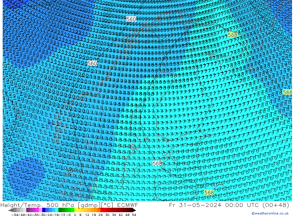 Height/Temp. 500 hPa ECMWF ven 31.05.2024 00 UTC