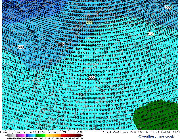 Geop./Temp. 500 hPa ECMWF dom 02.06.2024 06 UTC