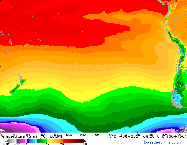 Sıcaklık Haritası (2m) ECMWF Sa 04.06.2024 06 UTC