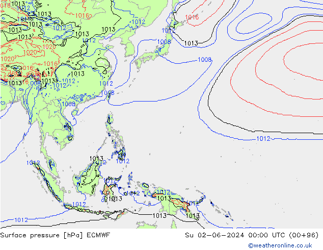 Surface pressure ECMWF Su 02.06.2024 00 UTC