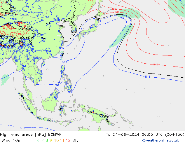 yüksek rüzgarlı alanlar ECMWF Sa 04.06.2024 06 UTC