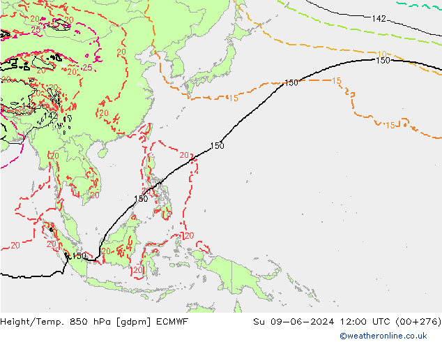 Yükseklik/Sıc. 850 hPa ECMWF Paz 09.06.2024 12 UTC