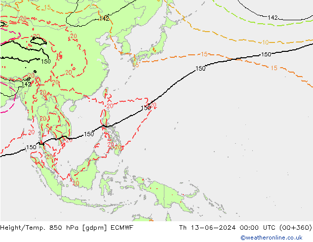 Height/Temp. 850 hPa ECMWF Th 13.06.2024 00 UTC