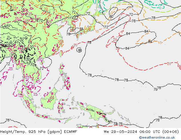 Height/Temp. 925 hPa ECMWF We 29.05.2024 06 UTC