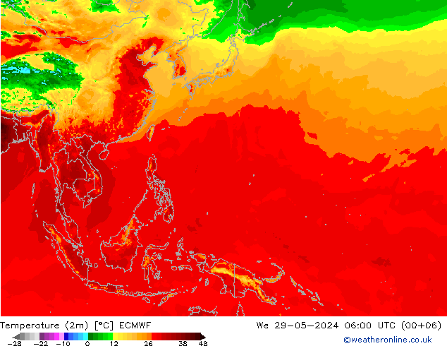 Temperatuurkaart (2m) ECMWF wo 29.05.2024 06 UTC