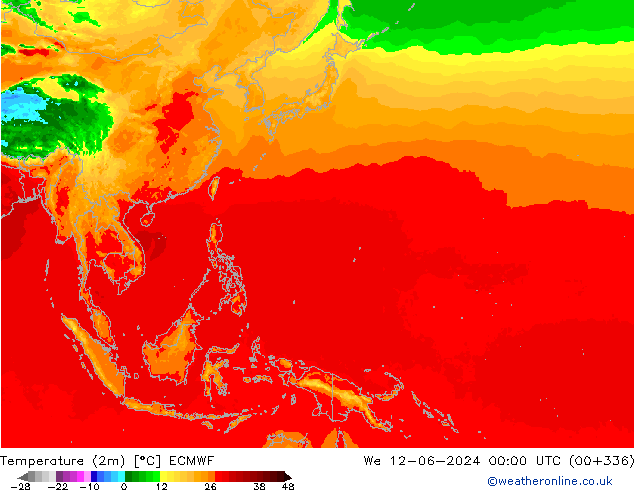 Sıcaklık Haritası (2m) ECMWF Çar 12.06.2024 00 UTC