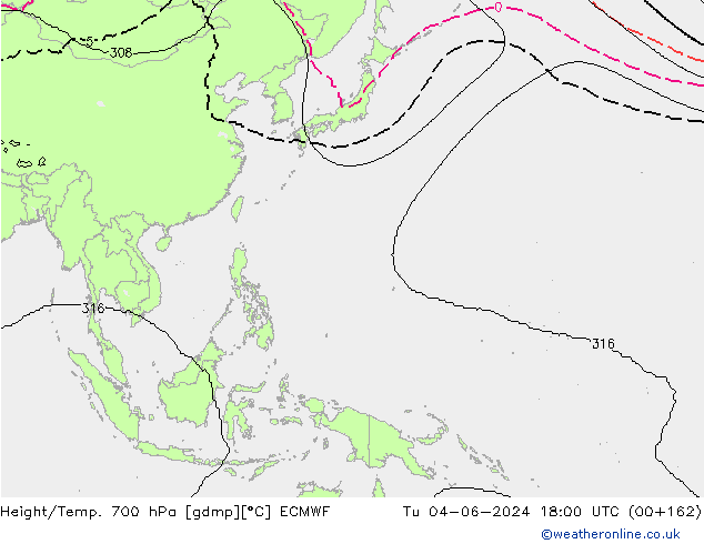 Hoogte/Temp. 700 hPa ECMWF di 04.06.2024 18 UTC