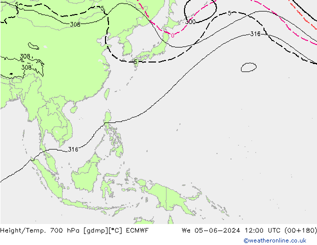Height/Temp. 700 hPa ECMWF  05.06.2024 12 UTC
