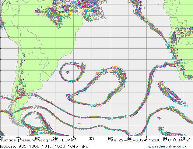 pressão do solo Spaghetti ECMWF Qua 29.05.2024 12 UTC