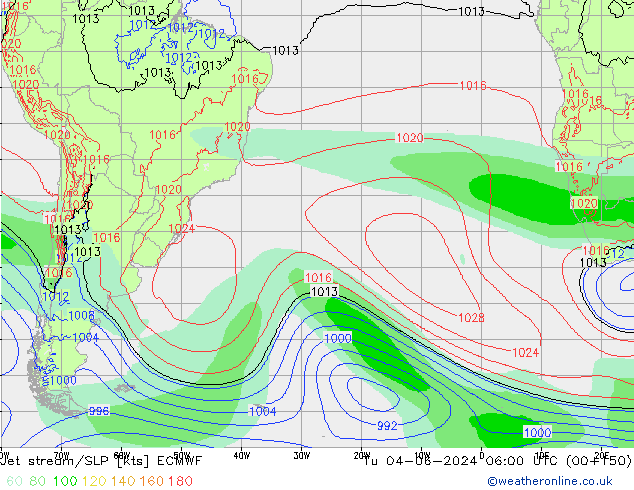 Prąd strumieniowy ECMWF wto. 04.06.2024 06 UTC