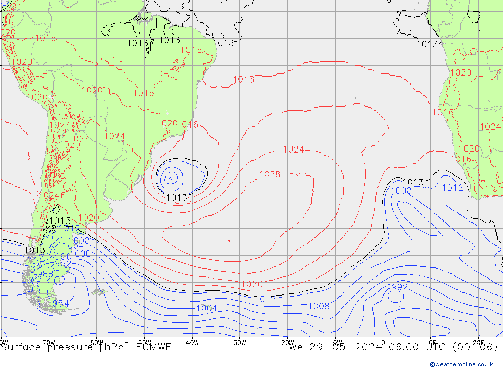 Surface pressure ECMWF We 29.05.2024 06 UTC