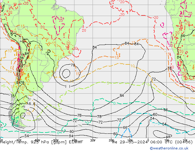 Height/Temp. 925 hPa ECMWF We 29.05.2024 06 UTC