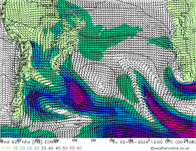 Wind 925 hPa ECMWF Su 02.06.2024 12 UTC