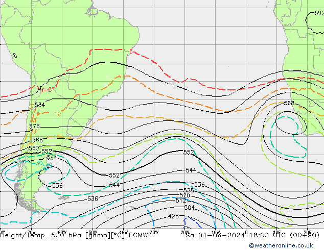 Height/Temp. 500 hPa ECMWF Sáb 01.06.2024 18 UTC