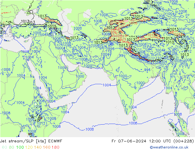 Jet Akımları/SLP ECMWF Cu 07.06.2024 12 UTC