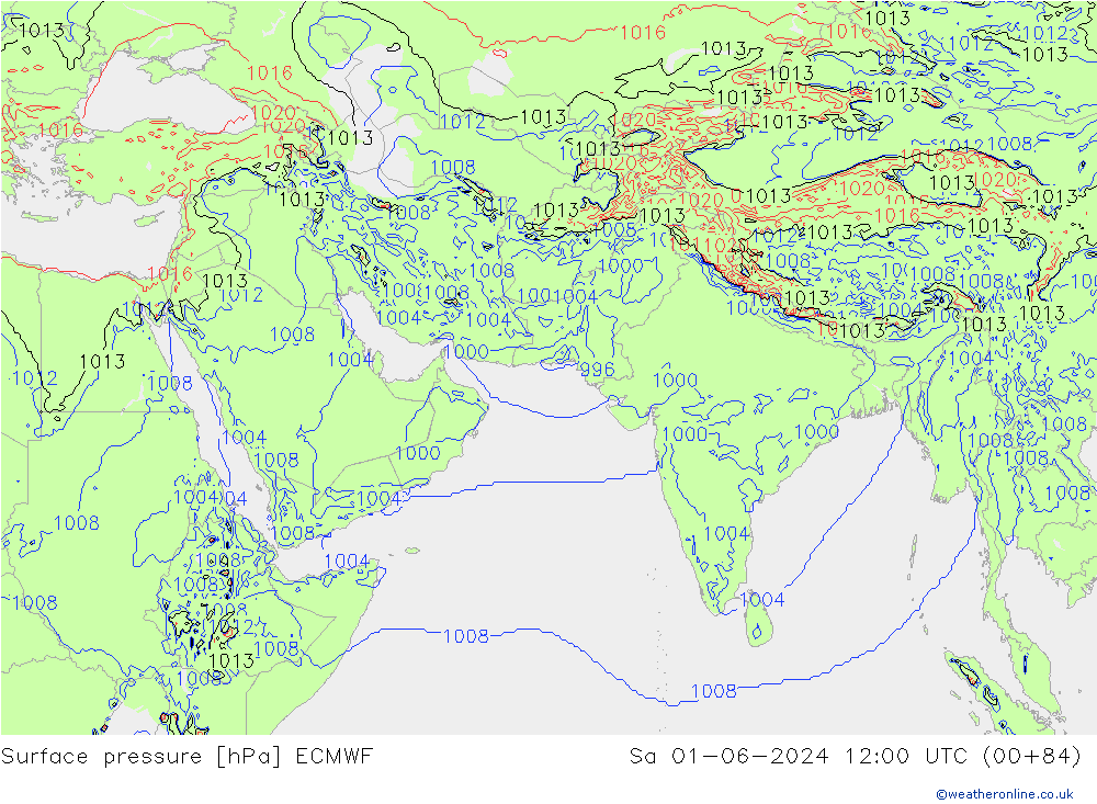 地面气压 ECMWF 星期六 01.06.2024 12 UTC