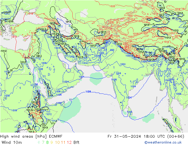 High wind areas ECMWF Sex 31.05.2024 18 UTC