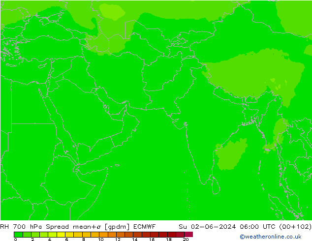 700 hPa Nispi Nem Spread ECMWF Paz 02.06.2024 06 UTC