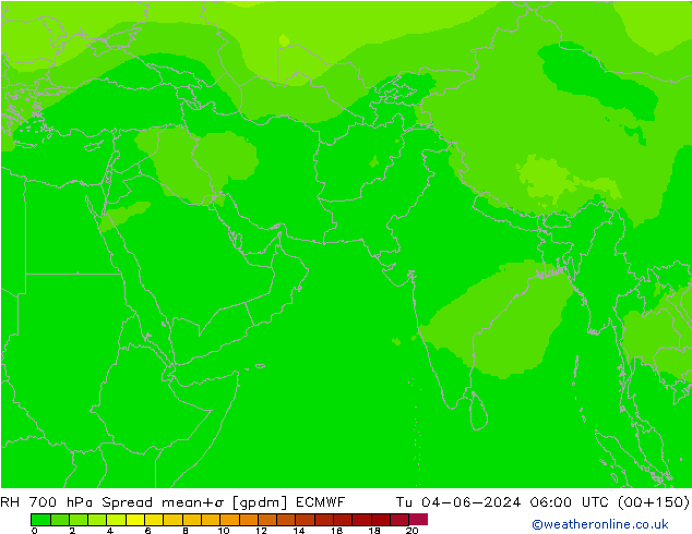 Humidité rel. 700 hPa Spread ECMWF mar 04.06.2024 06 UTC