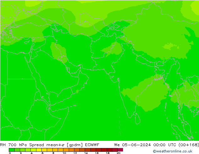 RH 700 hPa Spread ECMWF mer 05.06.2024 00 UTC