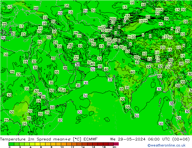 温度图 Spread ECMWF 星期三 29.05.2024 06 UTC