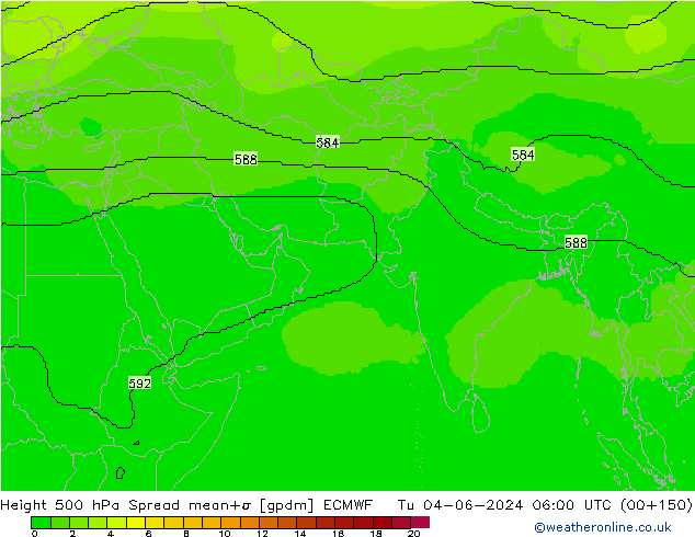 Height 500 hPa Spread ECMWF wto. 04.06.2024 06 UTC