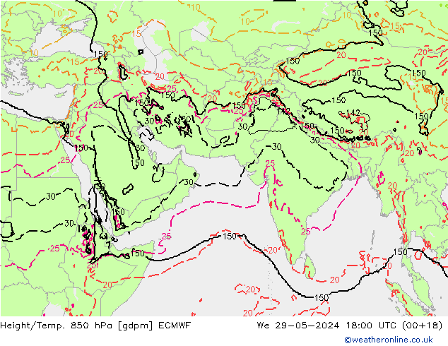 Height/Temp. 850 hPa ECMWF We 29.05.2024 18 UTC