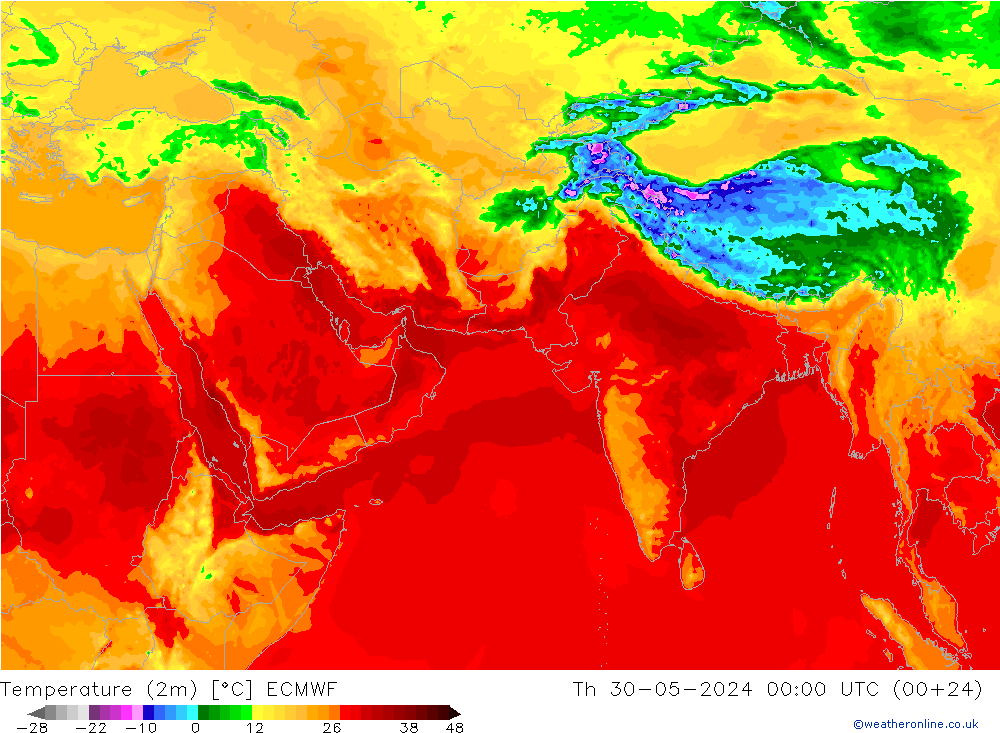 Temperatuurkaart (2m) ECMWF do 30.05.2024 00 UTC