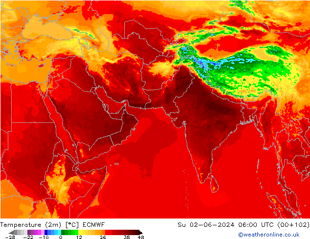 Temperature (2m) ECMWF Ne 02.06.2024 06 UTC