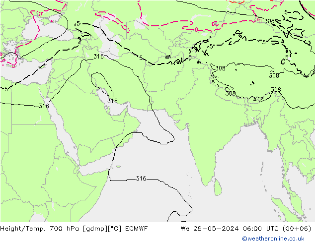 Yükseklik/Sıc. 700 hPa ECMWF Çar 29.05.2024 06 UTC